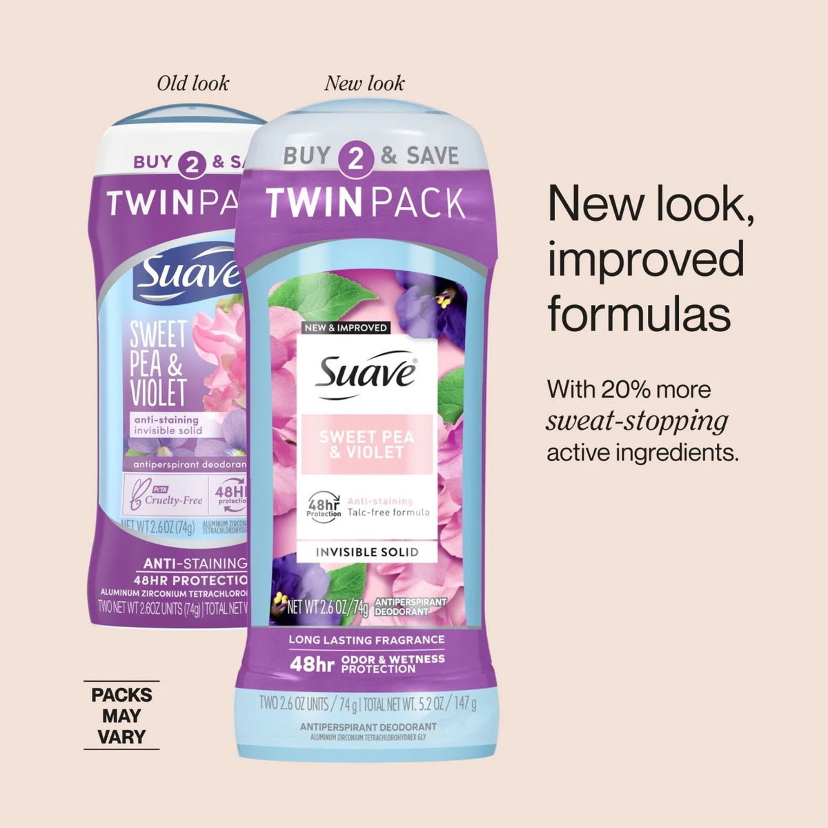 Suave Antiperspirant Deodorant 76ml/2.6oz Invisible Solid pack of 2