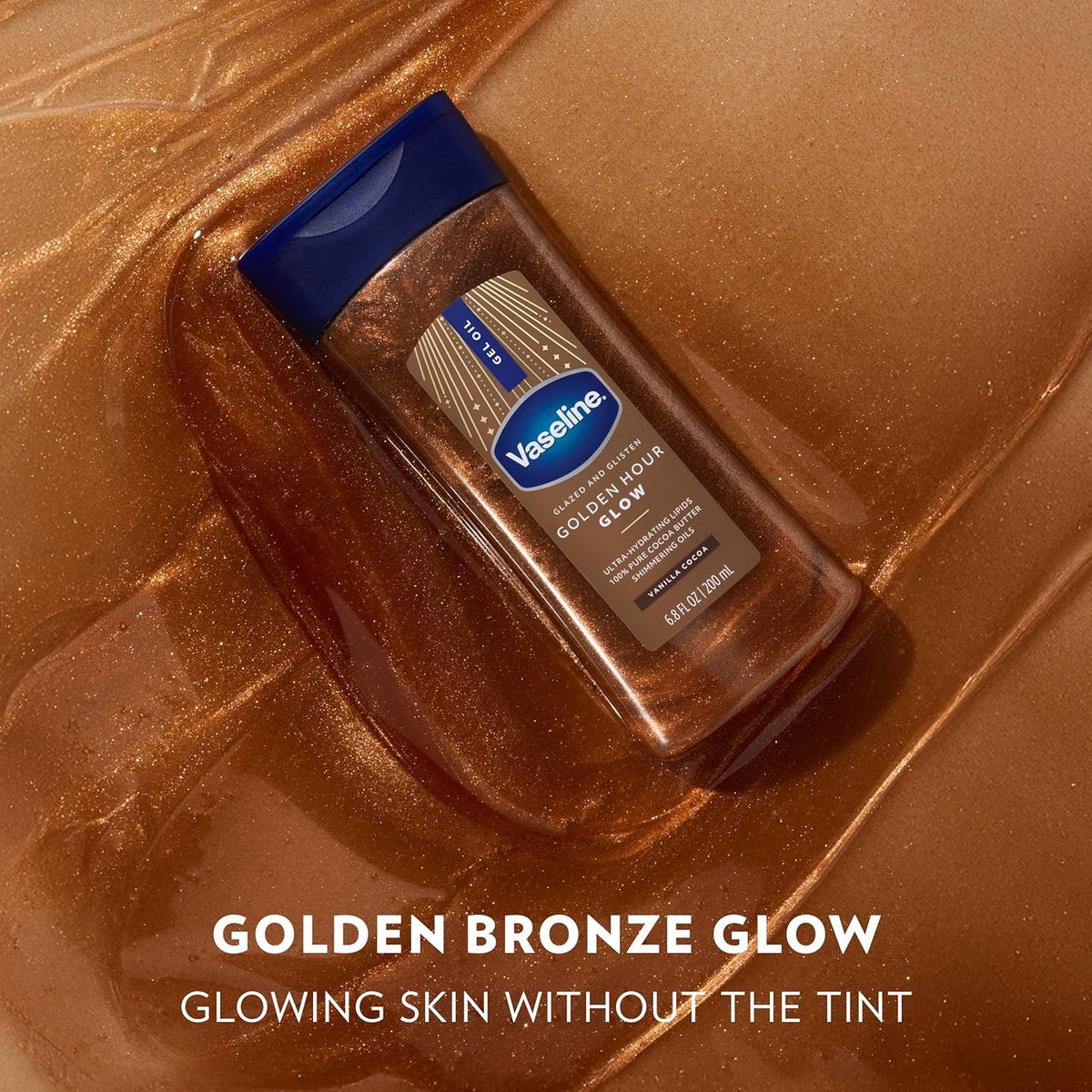 Vaseline Glazed and Glisten Golden Hour Body Gel Oil Glow Vanilla Cocoa Shimmering with Ultra-Hydrating Lipids and 100% Pure Cocoa Butter, 6.8 Oz image 3