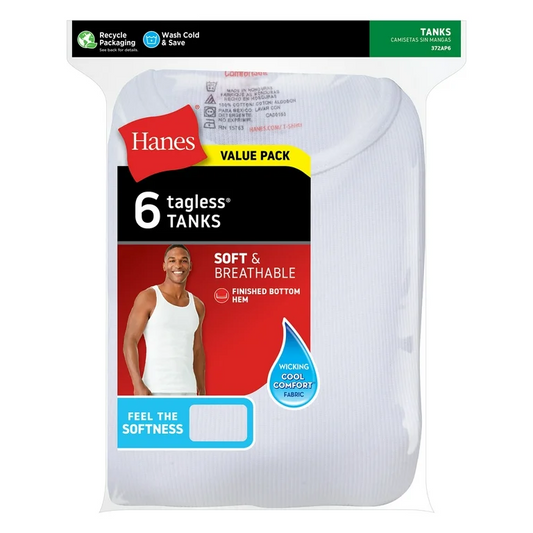 Hanes Men's Cotton Ribbed Tank Top Tanks Undershirt Wifebeaters Vests 6 pack image 0