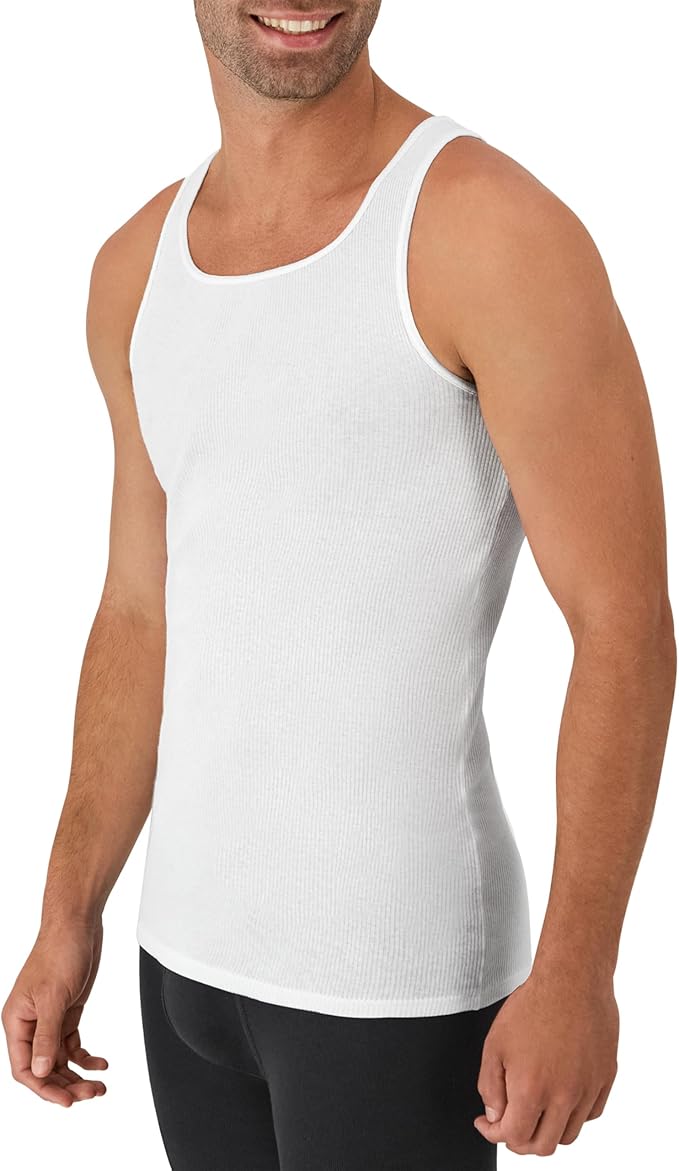 Hanes Men's Cotton Ribbed Tank Top Tanks Undershirt Wifebeaters Vests 6 pack image 2