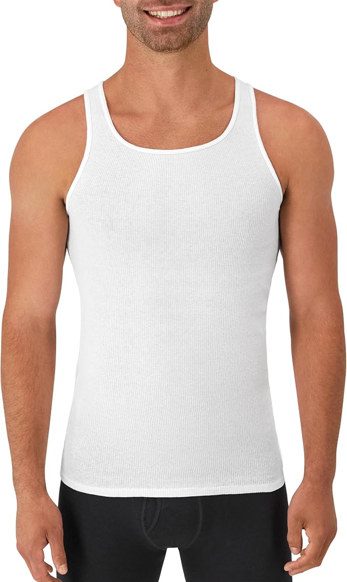 Hanes Men's Cotton Ribbed Tank Top Tanks Undershirt Wifebeaters Vests 6 pack image 3