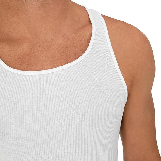 Hanes Men's Cotton Ribbed Tank Top Tanks Undershirt Wifebeaters Vests 6 pack image 1