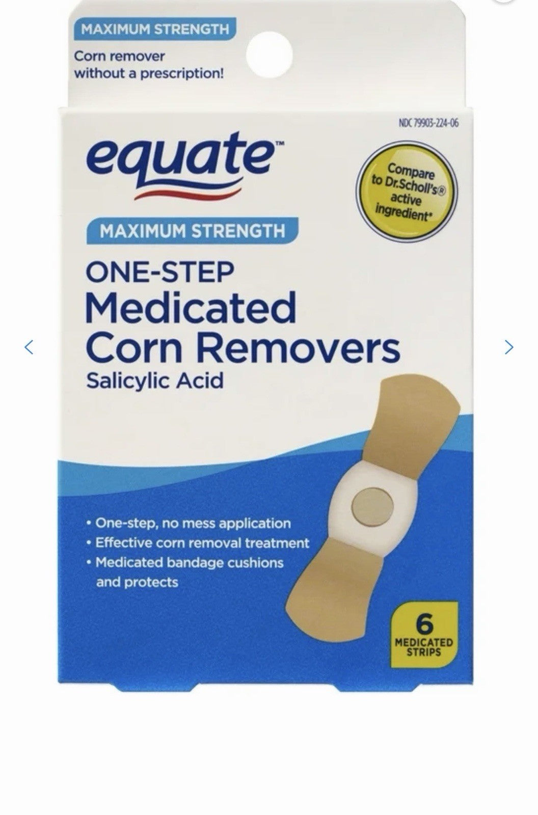 Equate Maximum Strength 1-Step Salicylic Acid Corn Remover 6 Strips