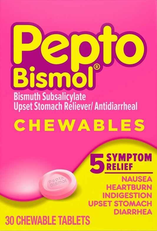 Pepto Bismol 30 Chewable Tablets Upset Stomach,Heartburn, Nausea