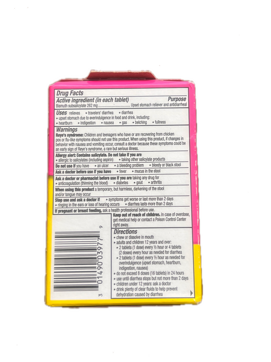Pepto Bismol 30 Chewable Tablets Upset Stomach,Heartburn, Nausea