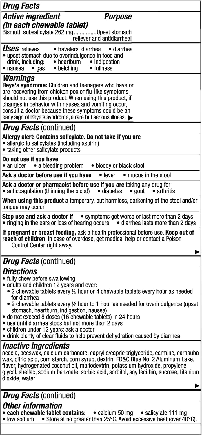 Pepto Bismol Chewable Tablets, Fast and Effective Digestive Relief from Nausea, Heartburn, Indigestion, Upset Stomach, Diarrhoea, 24 count