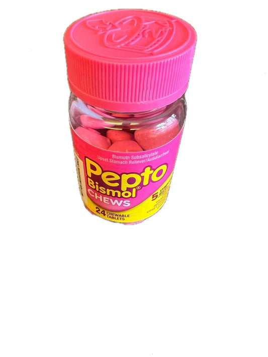 Pepto Bismol Chewable Tablets, Fast and Effective Digestive Relief from Nausea, Heartburn, Indigestion, Upset Stomach, Diarrhoea, 24 count