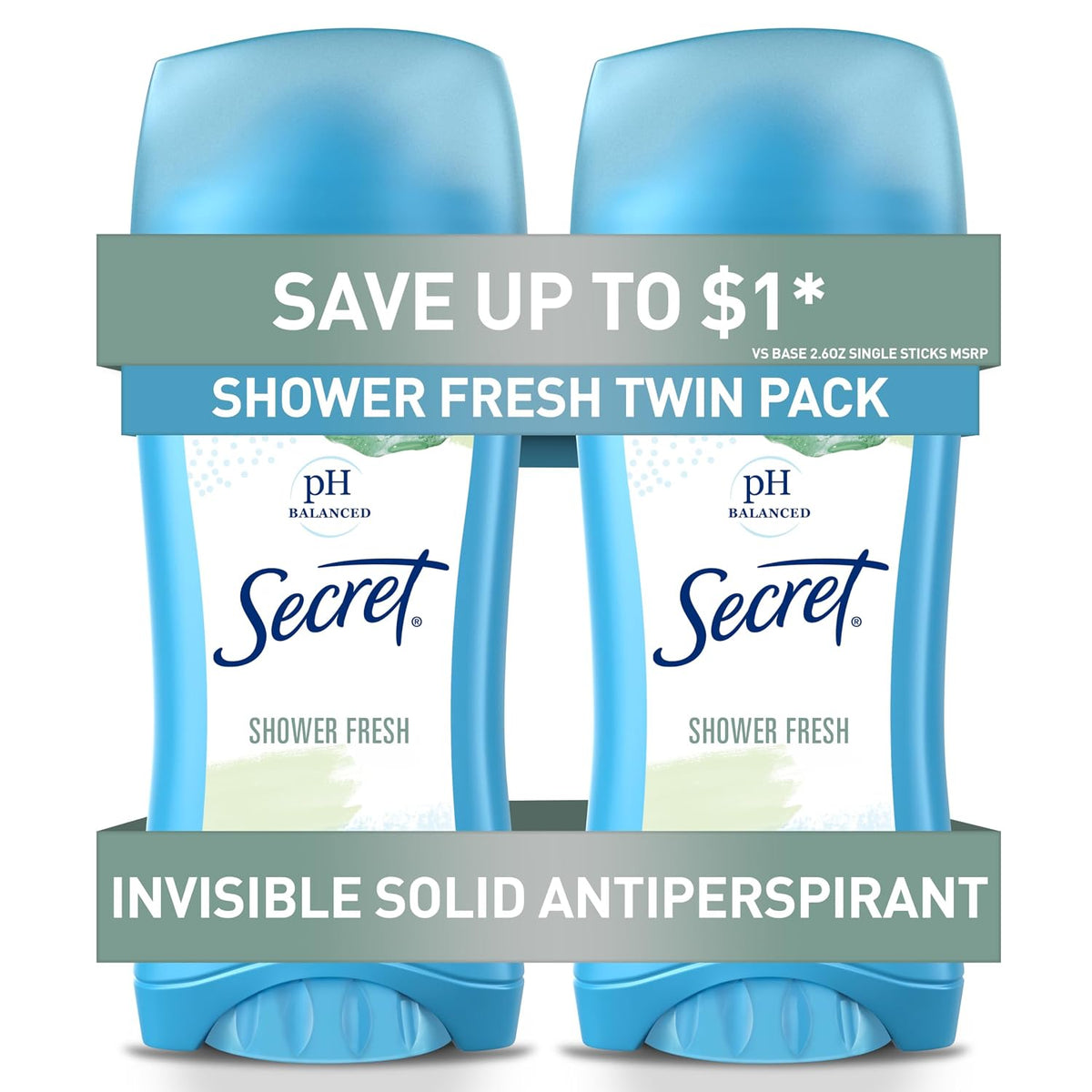 Secret Antiperspirant and Deodorant for Women, 24hr Sweat & Odor Protection, PH Balanced Protection, Gentle on Skin, Invisible Solid, 2.6 oz (Pack of 2)