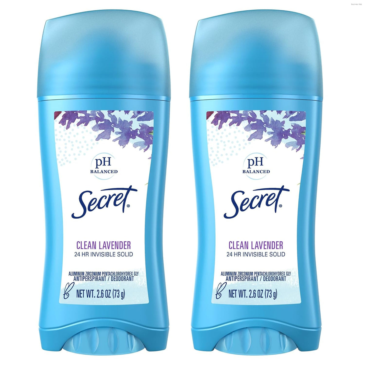 Secret Antiperspirant and Deodorant for Women, 24hr Sweat & Odor Protection, PH Balanced Protection, Gentle on Skin, Invisible Solid, 2.6 oz (Pack of 2)