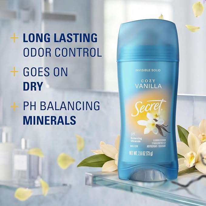 Secret Antiperspirant and Deodorant for Women, 24hr Sweat & Odor Protection, PH Balanced Protection, Gentle on Skin, Invisible Solid, 2.6 oz (Pack of 2)