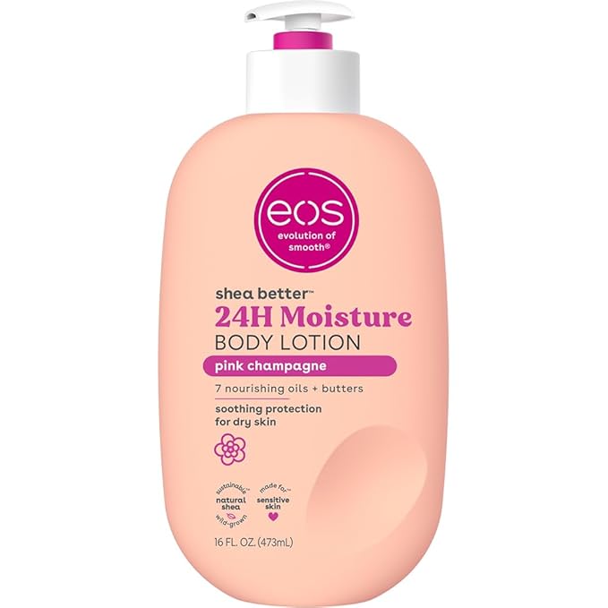 eos Shea Better Body Lotion Vanilla Cashmere, 24-Hour Moisture Skin Care, Lightweight & Non-Greasy, Natural Shea, Vegan, Vanilla Body Lotion, 16 fl oz - Pink Champagne image