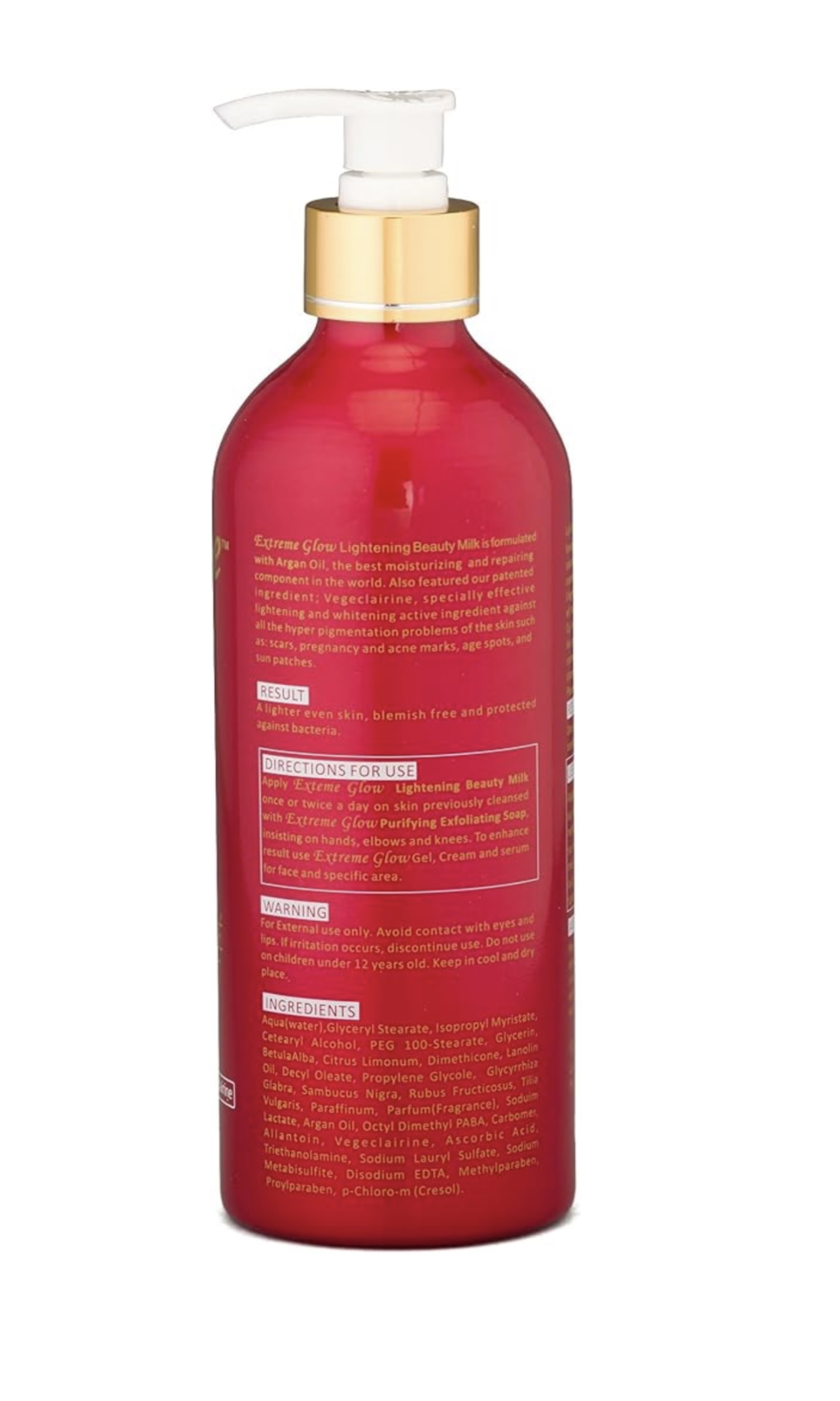 Extreme Glow Lightening Beauty Milk Body Lotion for radiant and even-toned skin Fact sheet