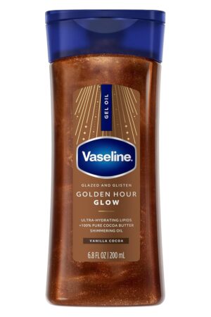 Vaseline Glazed and Glisten Golden Hour Body Gel Oil Glow with vanilla cocoa shimmer and ultra-hydrating lipids