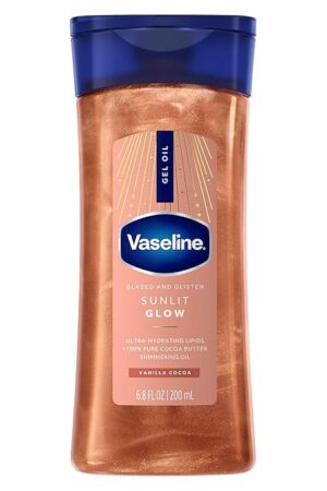 Vaseline Glazed and Glisten Sunlit Glow Body Gel Oil Glow with vanilla cocoa shimmer and ultra-hydrating lipids